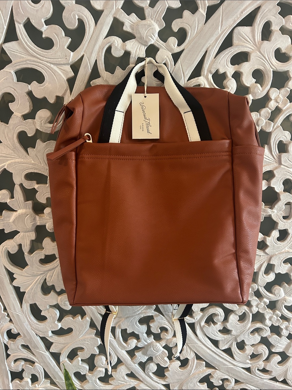 Universal Thread Tan Tote Backpack with Black & Cream Straps